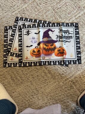 Halloween Pumpkin 4 pc Placemat Set - Orange, Black & Purple